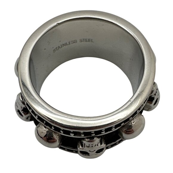 Mens Skull Ring Size 11 Stainless Steel Wide Band Memento Mori Biker Goth - Picture 6 of 6